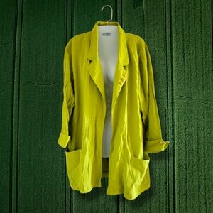 John Roberts | EUC 80s VTG Pretty Chartreuse Open Front 3/4 Sleeve Jacket